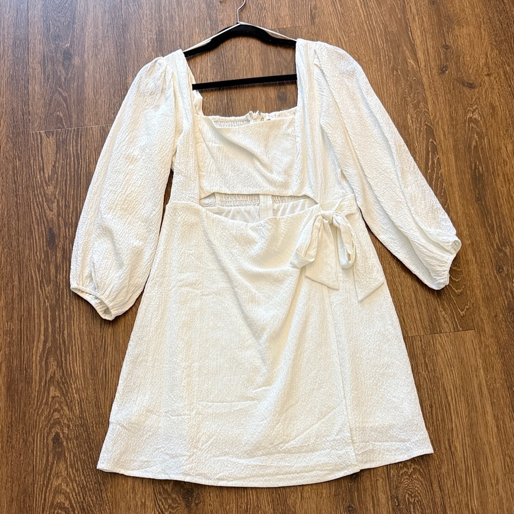 Astr White Mini Dress with Puff Sleeves